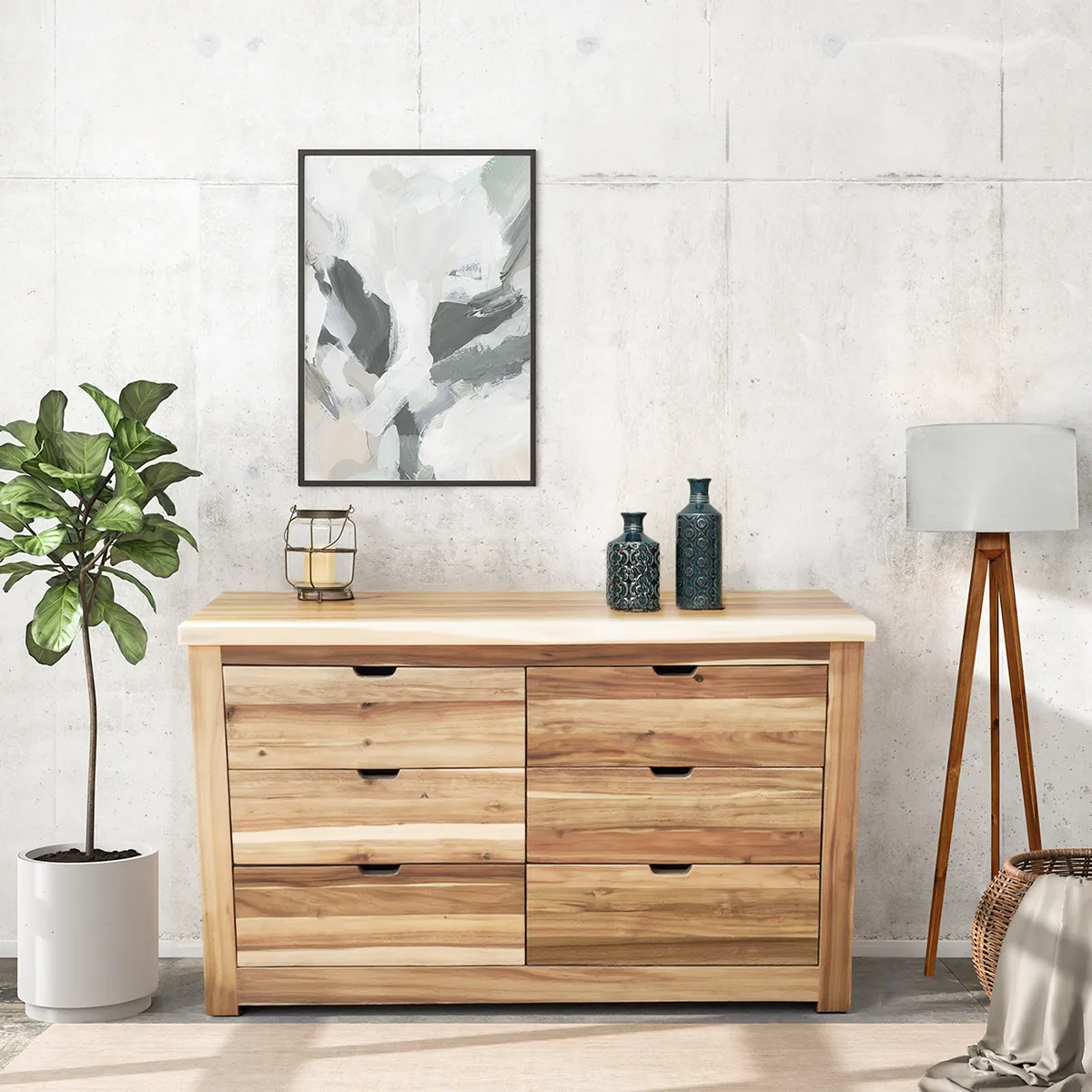 Tủ đựng đồ 6 ngăn gỗ keo – Màu tự nhiên